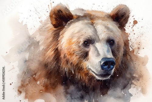 realistic brown bear painting on a plain white background. Generative AI © 2rogan