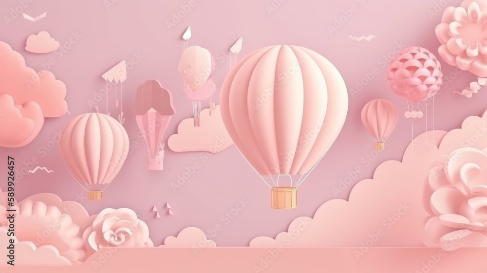 Pink air balloons background. Illustration AI Generative.
