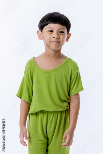 Portrait of cute Asian boy. Little boy isolated on white background. Boy fun on white background