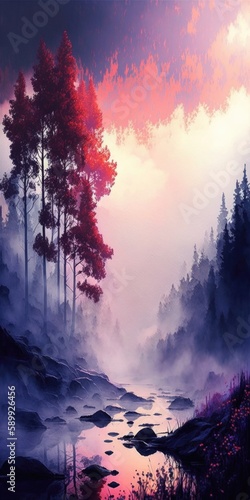Captivating Hues of Orange, Red, Purple, Violet, Pink, and Blue in a Dreamy Glacial Landscape Shrouded in Fog and Blur © Arnolt