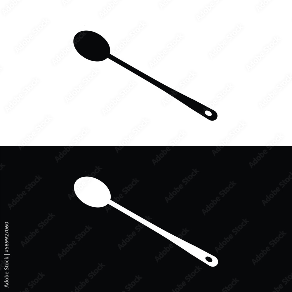 Stirring spoon flat silhouette vector. Silhouette utensil icon. Set of black and white symbols for kitchen concept, kitchen devices, kitchen gadgets, kitchen tools, kitchenware