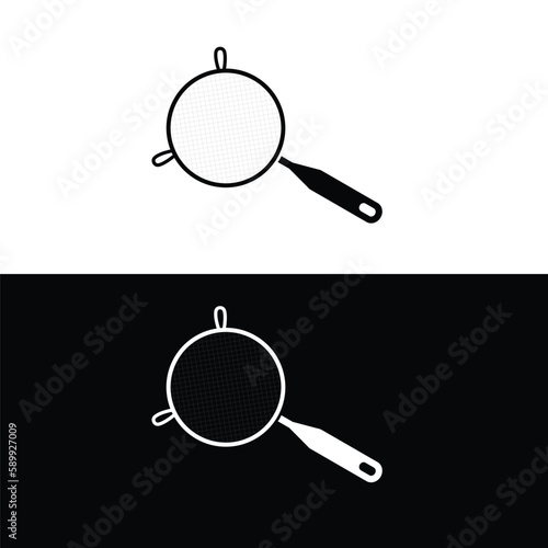 Strainer flat silhouette vector. Silhouette utensil icon. Set of black and white symbols for kitchen concept, kitchen devices, kitchen gadgets, kitchen tools