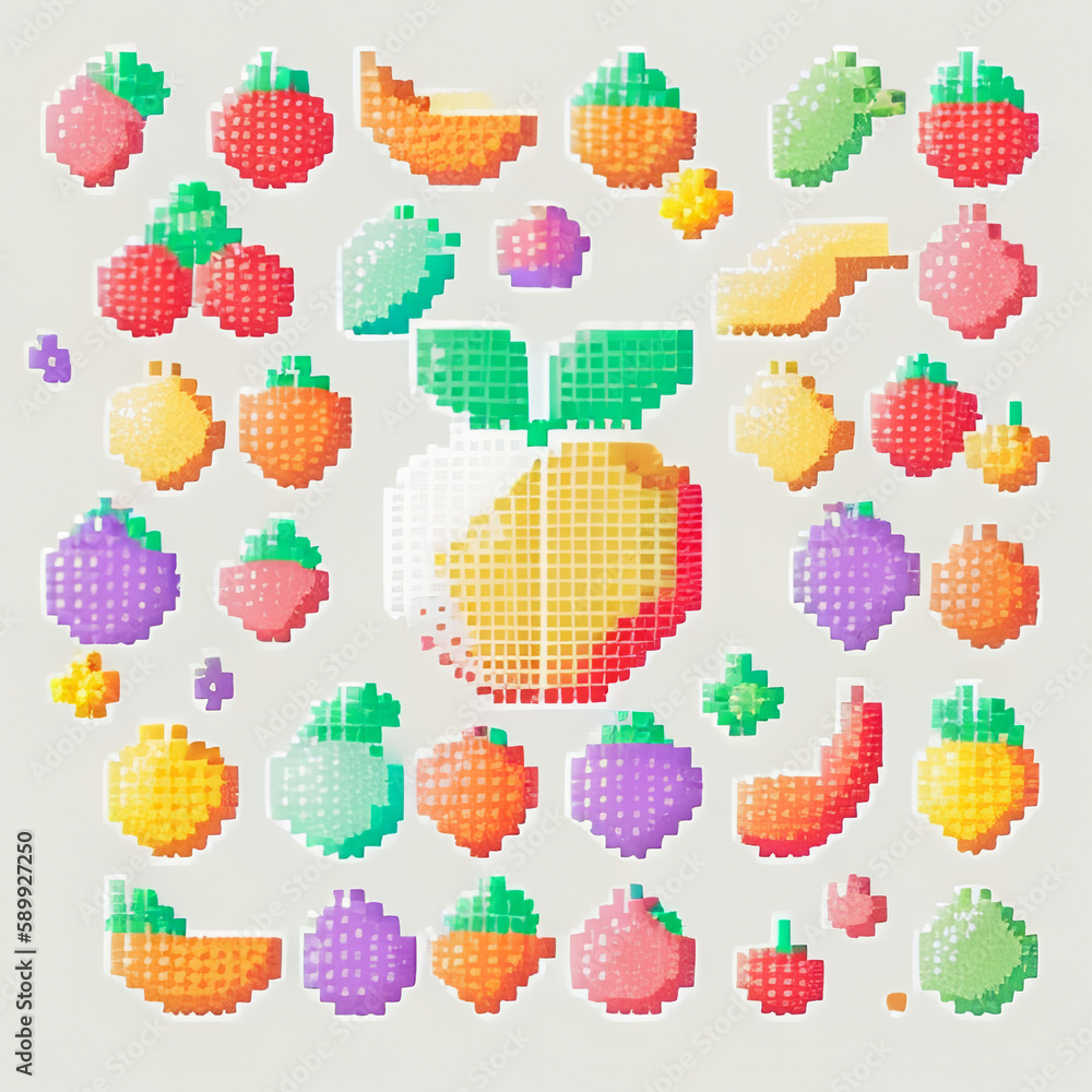 【AI画像】ドット絵果物を散りばめたの壁紙 【AI画像】ドット絵果物を散りばめたの壁紙