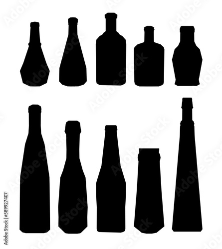 Shape of silhouette of bottle for alcohol, beer, kvass, waters. Outline of a container for storing liquid