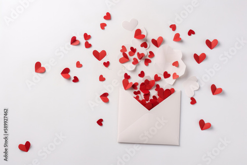 White envelope with hearts. Illustration AI Generative.