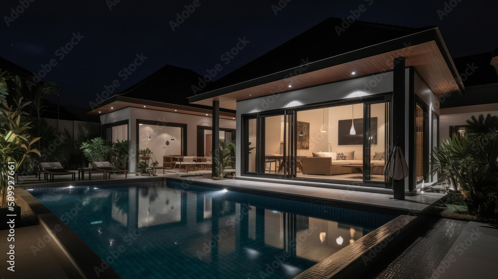 Real estate luxury villa. Illustration AI Generative