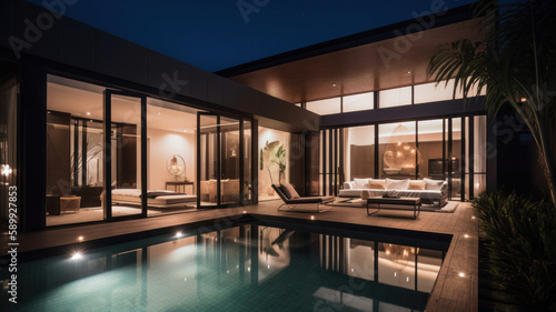 Real estate luxury villa. Illustration AI Generative