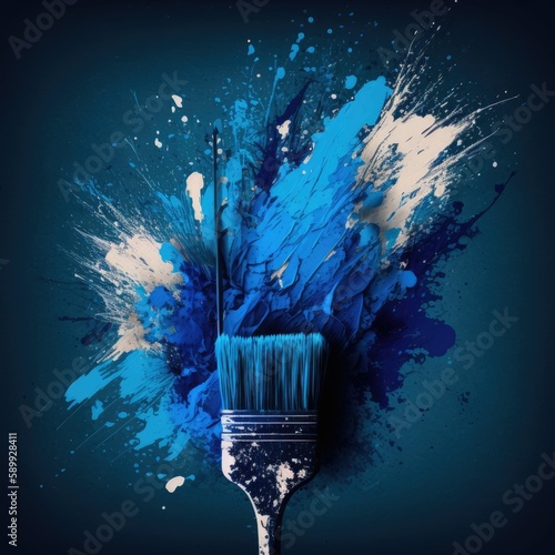 Splashes of Blue Paint Brush Strokes on Canvas
