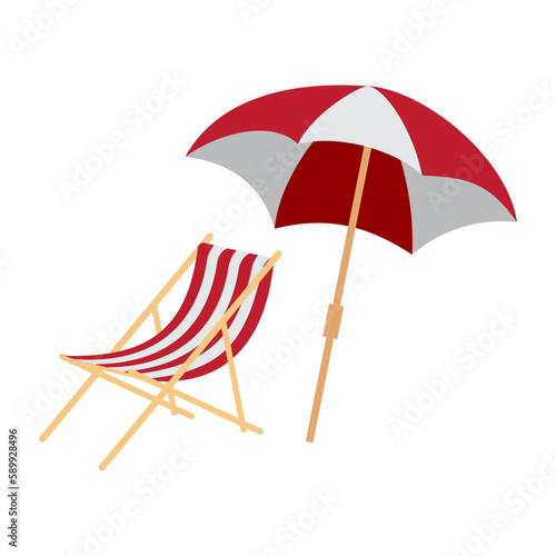 umbrella and chair on beach flat design style with good quality