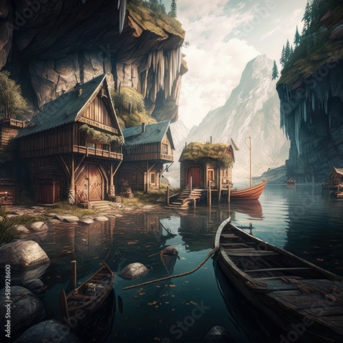 Dwarven Fishing Village on a Lake: A Serene and Picturesque Haven for Anglers and Adventurers Alike