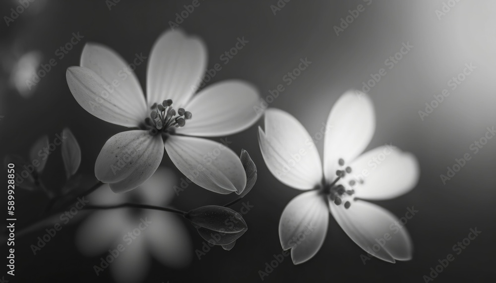 Black and White Petal Flowers in Soft Style for a Punk Aesthetic - obrazy, fototapety, plakaty 