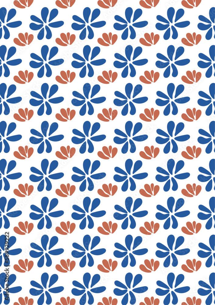 Motif floral - Fleurs bleues oranges - Graphique