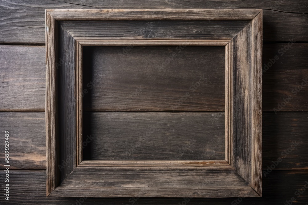 wooden frame hanging on a white wall with copy space. Generative AI wooden frame hanging on a white wall with copy space. Generative AI