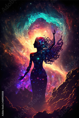 Goddess of Eternity: Silhouetted Majesty Over the Galaxy