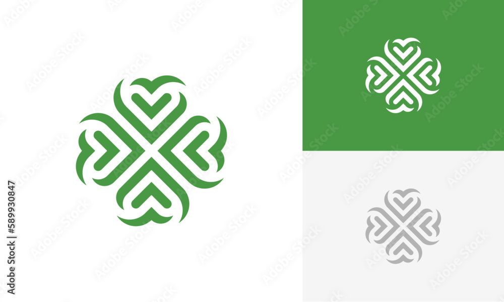 green clover with heart shape logo design vector green clover with heart shape logo design vector