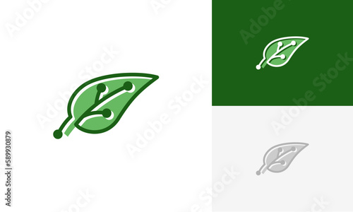 Leaf technology logo design vector