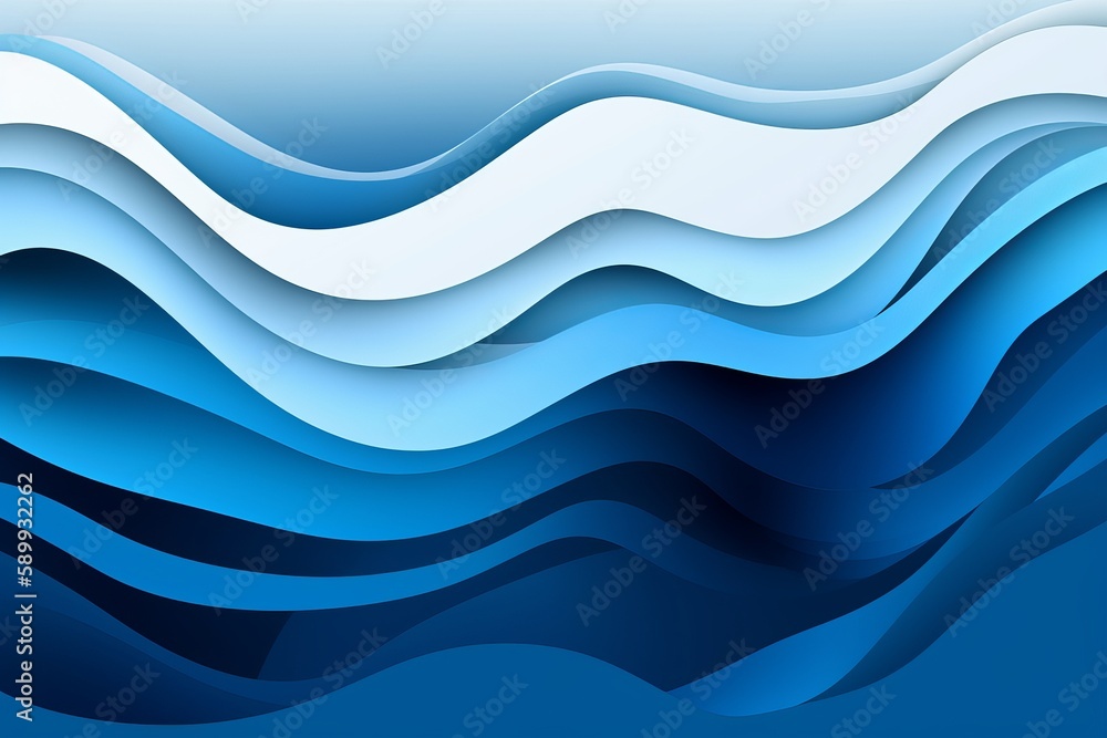 Obraz premium Abstract blue white paper cut wavy fluid background