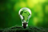 Eco light bulb with green world map, environment day and water day. clean renewable energy, Environmental protection concept, Generative AI