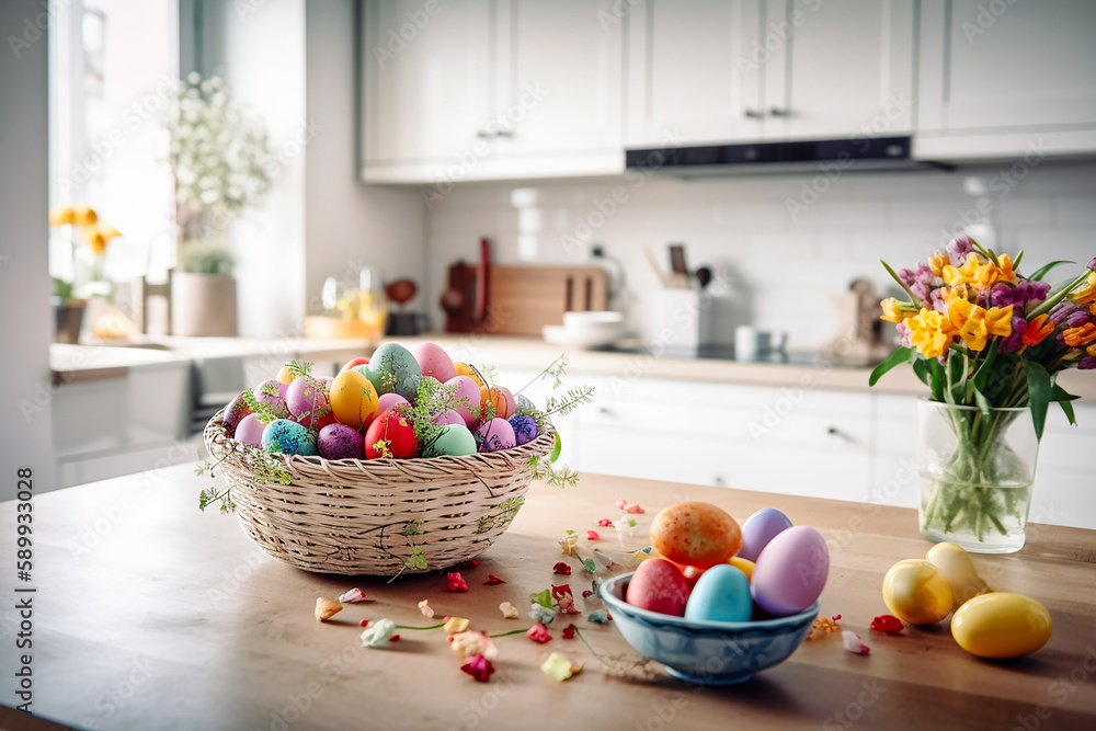 Colored eggs Polish Easter tradition. AI generativ. Colored eggs Polish Easter tradition. AI generativ.