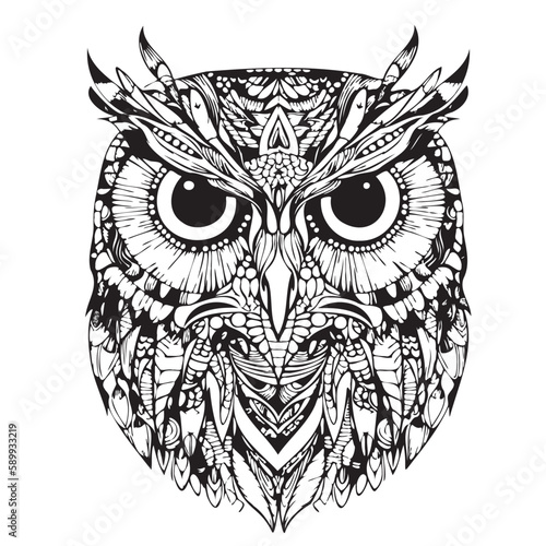 Owl head cartoon hand drawn sketch in doodle style illustration
