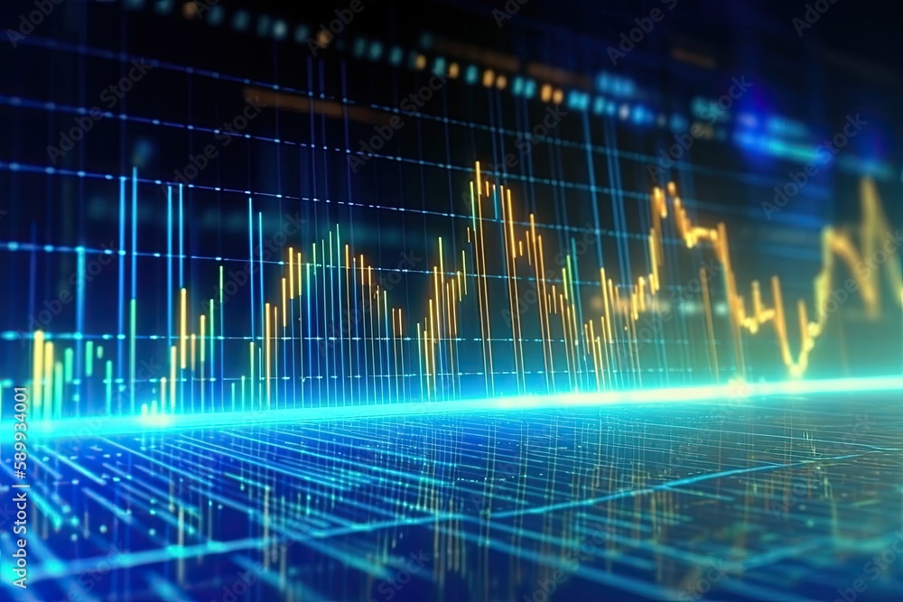 Business digital graph chart in stock trade market. Growth investment. Generative AI Business digital graph chart in stock trade market. Growth investment. Generative AI