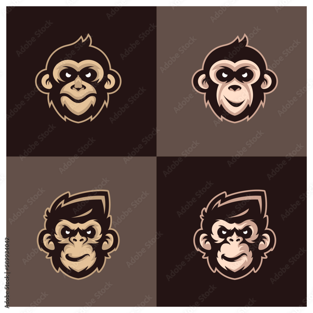 Set of Head Monkey Mascot logo template Vector. Creative Monkey Logo Vector