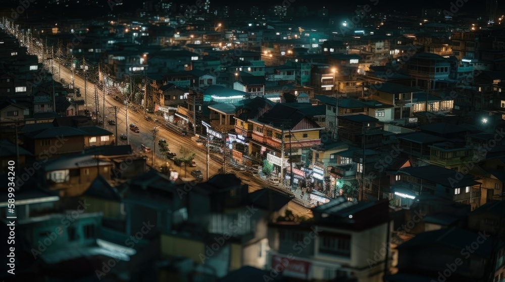 Nighttime Ambience: A Quiet Town Illuminated by Sparse Lights