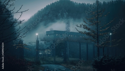Fenced Off Top Secret Government Landscape Revealed in Establishing Shot photo