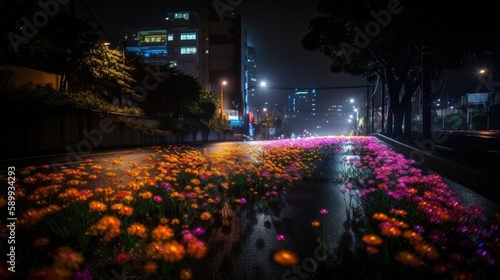 Nighttime Illumination: Urban Roads and Street Lights photo