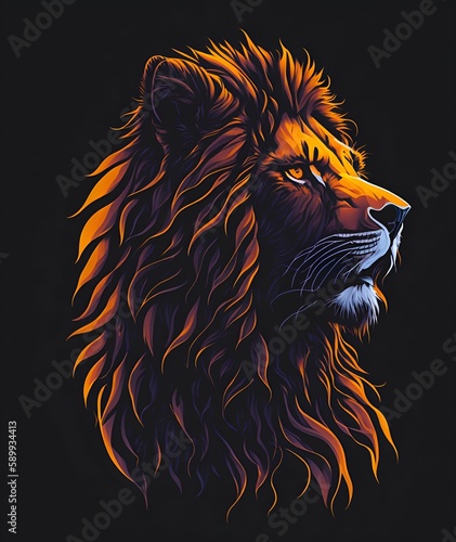 Head of a lion drawn on a black background  generative AI