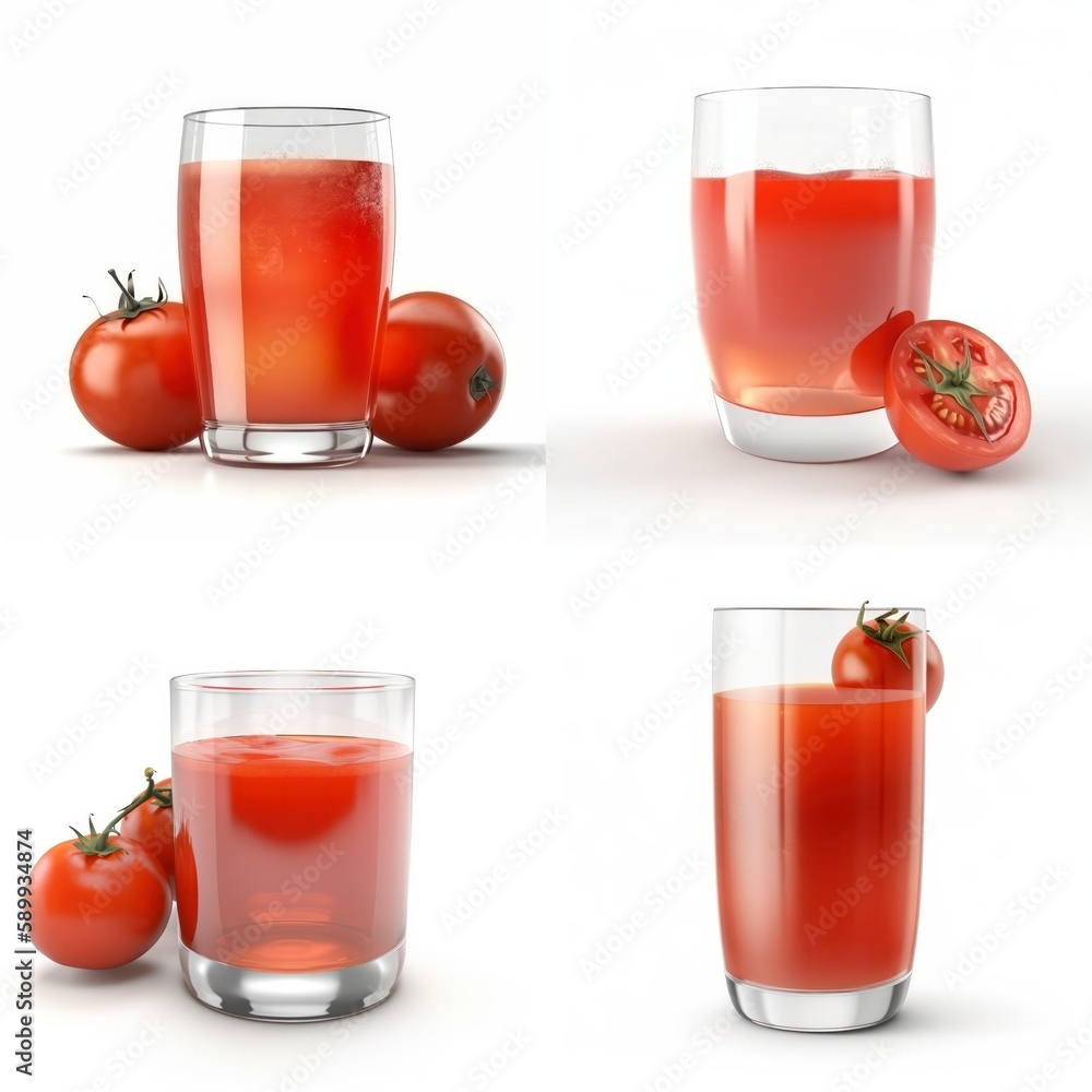 Fresh tomato juice highlighted on a white background.Generative AI Fresh tomato juice highlighted on a white background.Generative AI