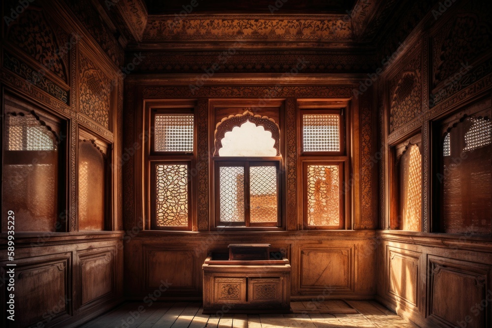 Vintage Window and Intricate Carvings on High Walls: A Stunning Architectural Masterpiece