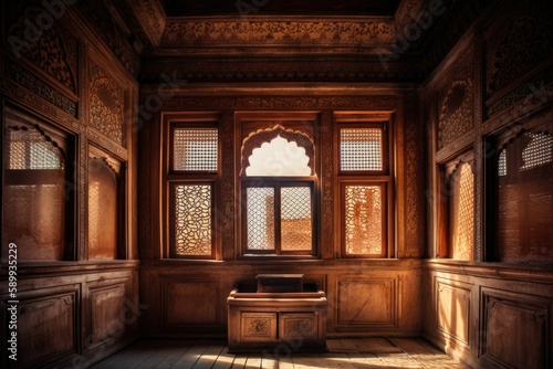Vintage Window and Intricate Carvings on High Walls  A Stunning Architectural Masterpiece