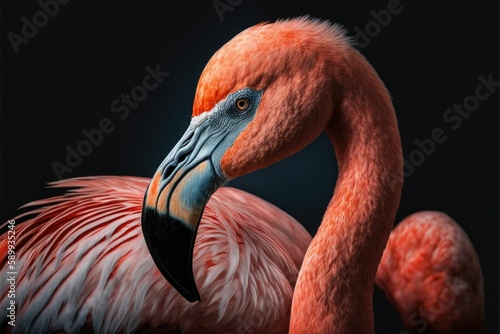 Highly Detailed Focus Stacked Image of a Flamingo Against a Dark Background