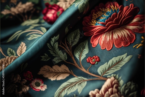 Highly Detailed Vintage Fabric Flowers in Blue  Red  and Green