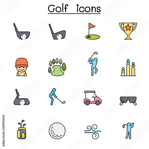 Golf color line icon set