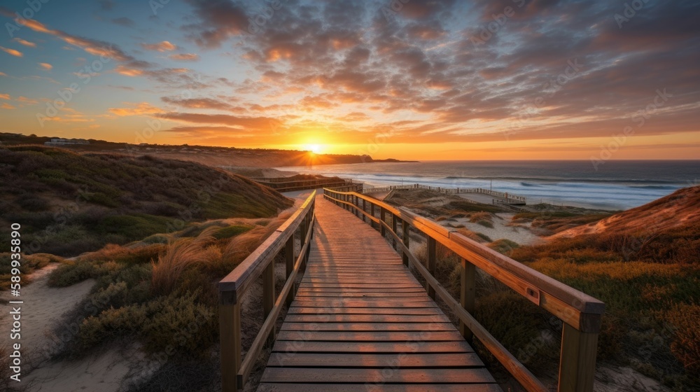 Captivating Sunset View of South Port Beach Boardwalk at Port Noarlunga