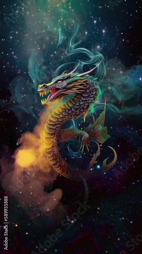 Powerful Mystical Dragon Soaring Through Milky Way's Celestial Expanse