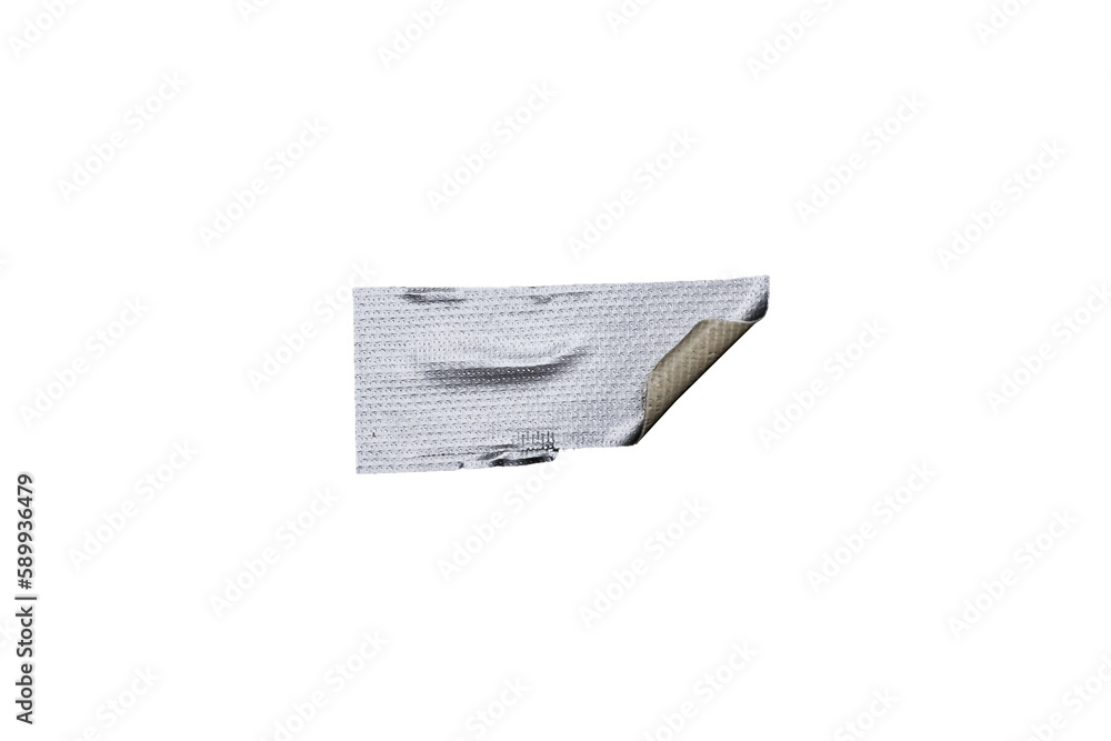 Naklejka premium Realistic metal tape strips isolated on alpha channel, crumpled plastic sticky snips texture overlay, transparent background