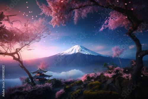 "Whimsical Dream of Cherry Blossom Mount Fuji in L.A." (50 characters)