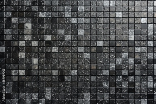black and white mosaic tile wall in a modern home. Generative AI © 2rogan