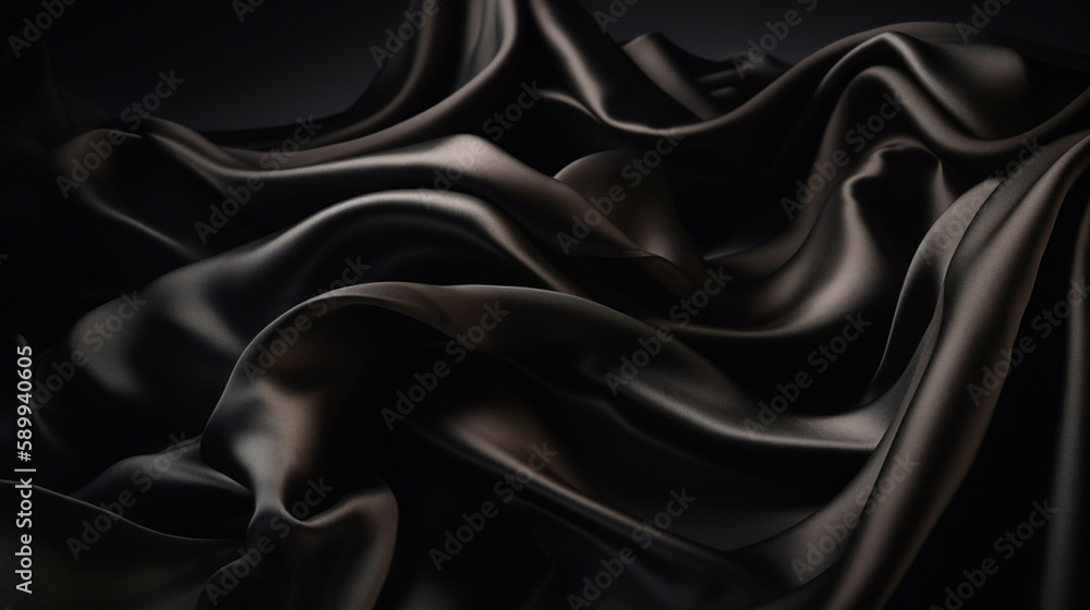 Fototapeta premium Smooth and Soft Black Satin Silk Background. Generative AI