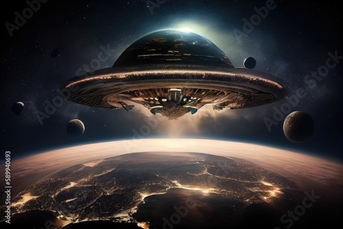 Canvas Print Alien Mothership Hovering Over Earth in Stunning Photo
