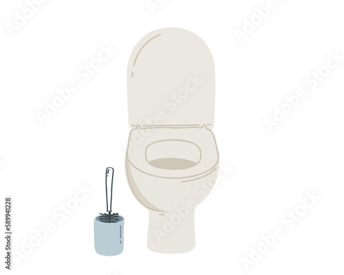 Toilet bowl with toilet brush on white background, vector illustration