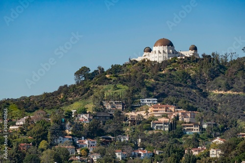 Sunny view of the Griffith Observatory and cityscape