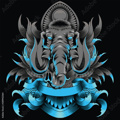 mammoth illustration with baroque ornament