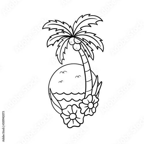 Hand drawn illustration of a beach badge outline
