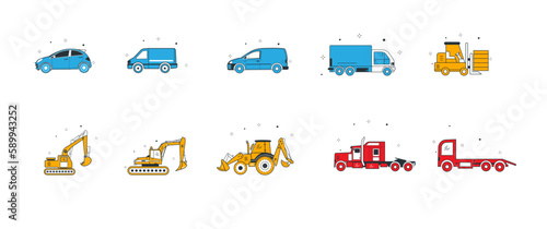 Group of transport and industry icons set Collection of high quality modern flat style car icons. illustration symbol multicolor and unique background style.