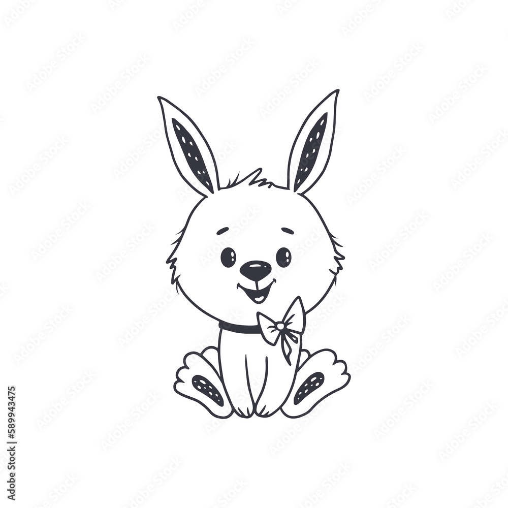 Obraz premium Cute cartoon rabbit isolated on white. Doodle style.Easter bunny. Vector illustration