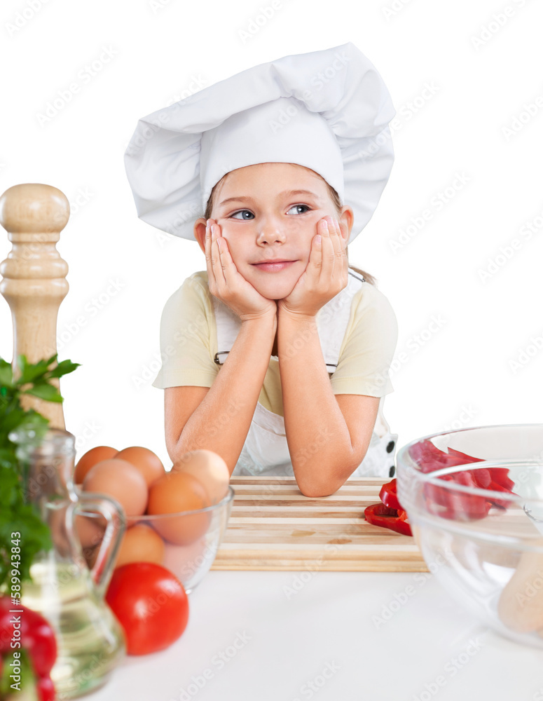 little cute chef holding wooden spoon with different pair of gloves looking at camera and smiling on gray background little cute chef holding wooden spoon with different pair of gloves looking at camera and smiling on gray background